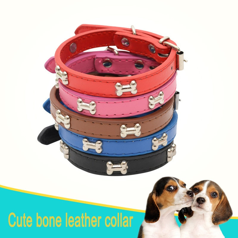 Adjustable PU Material Dog Collar Cat Collar Bone Decoration Style For Medium Small Cats Dogs Collar Dogs Necklace 5 Colors