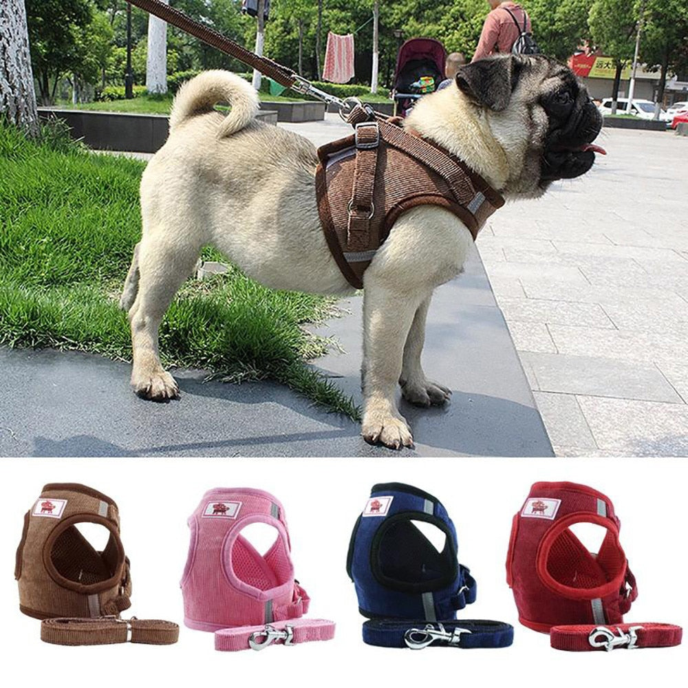 Adjustable Small Dog Harness Leash Set Pet Puppy Cat Corduroy Mesh Padded Vest Lead Rope Chest Straps For Chihuahua Pug Yorkie