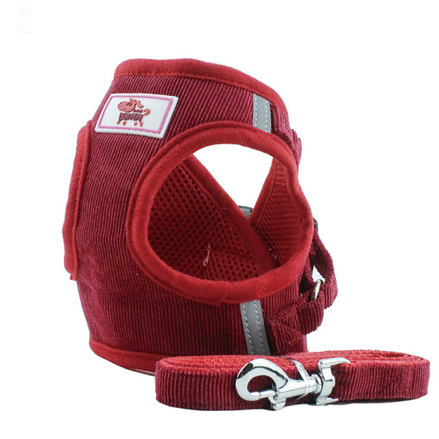 Adjustable Small Dog Harness Leash Set Pet Puppy Cat Corduroy Mesh Padded Vest Lead Rope Chest Straps For Chihuahua Pug Yorkie