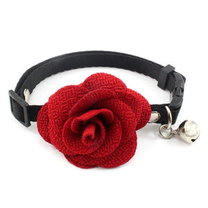 Pet Valentine's Day Rose Bell Collar Handmade Flowers Small and Medium Dog Collars Copper Bells Cat Neckband Nylon Belt Pet