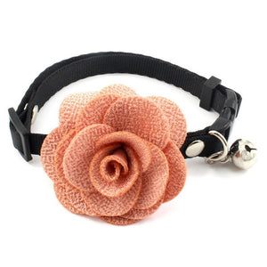 Pet Valentine's Day Rose Bell Collar Handmade Flowers Small and Medium Dog Collars Copper Bells Cat Neckband Nylon Belt Pet