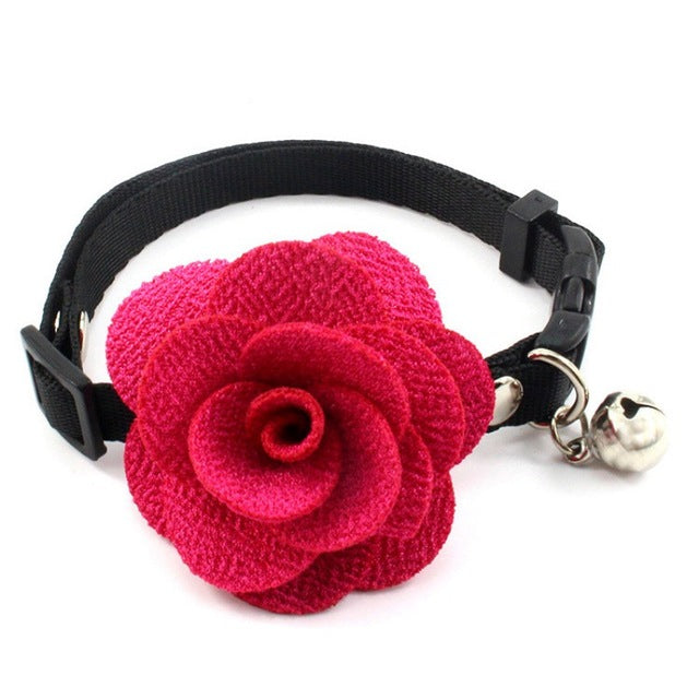 Pet Valentine's Day Rose Bell Collar Handmade Flowers Small and Medium Dog Collars Copper Bells Cat Neckband Nylon Belt Pet