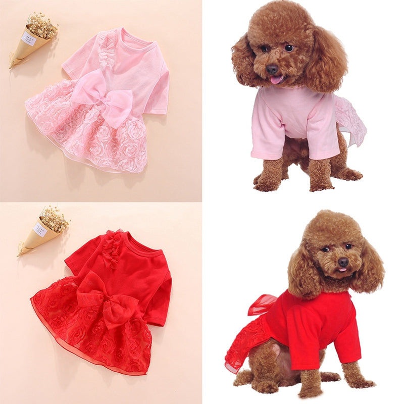 Dog Girls Flowers Wedding Dresses Cotton Chiffon Dress For Small Dogs Summer Clothing Puppy Pet Supplies