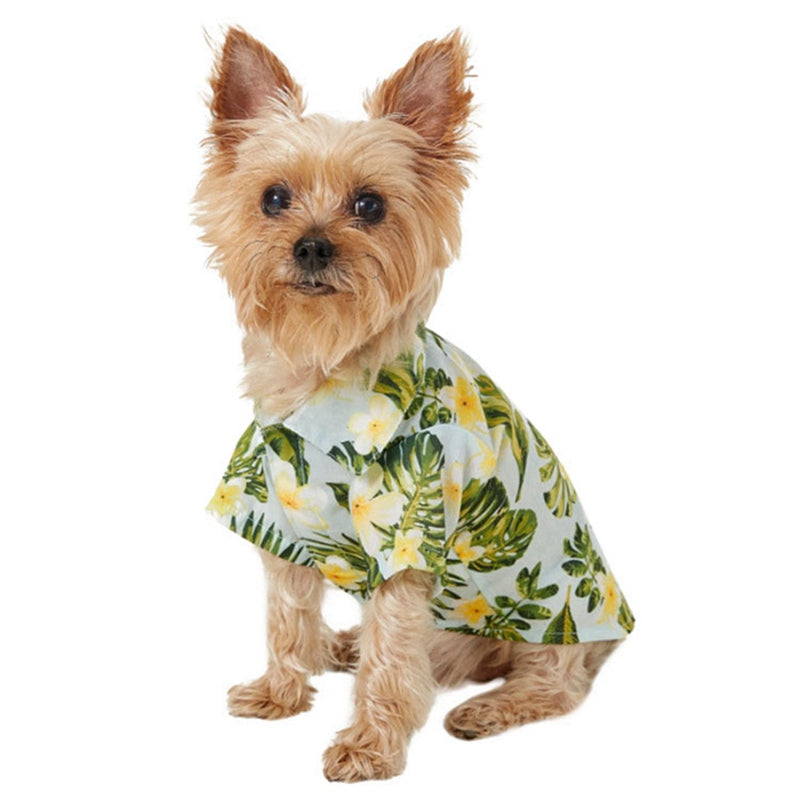 Summer Dog Clothes Beach Green Dog Shirt Print Hawaii Beach Casual Pet Travel Shirt Floral Short Sleeve Pet Clothes Ropa Perro