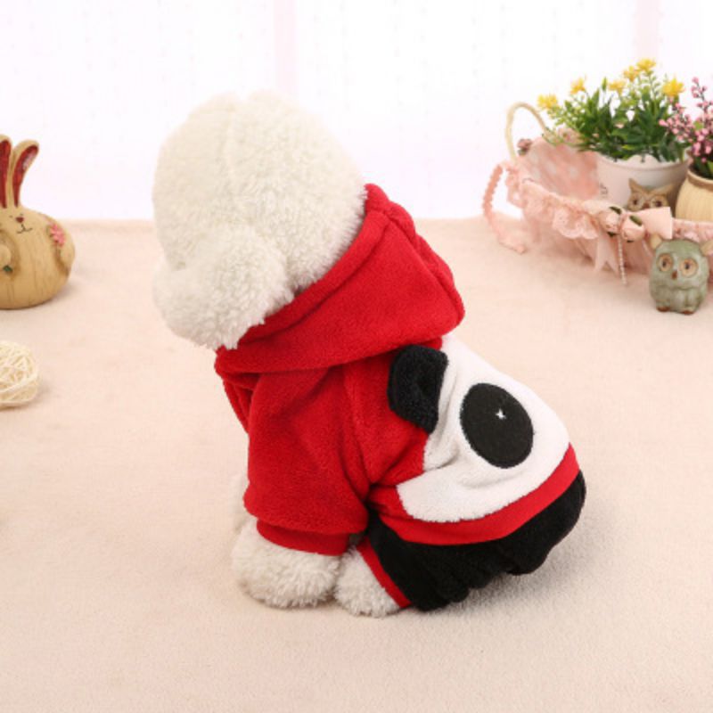 Pet Dog Panda Cosplay Costume Hooded 4-legged Clothes Red Warm Jacket Dog Button Coat For Cold Weather  Puppy Chihuahua Clothes