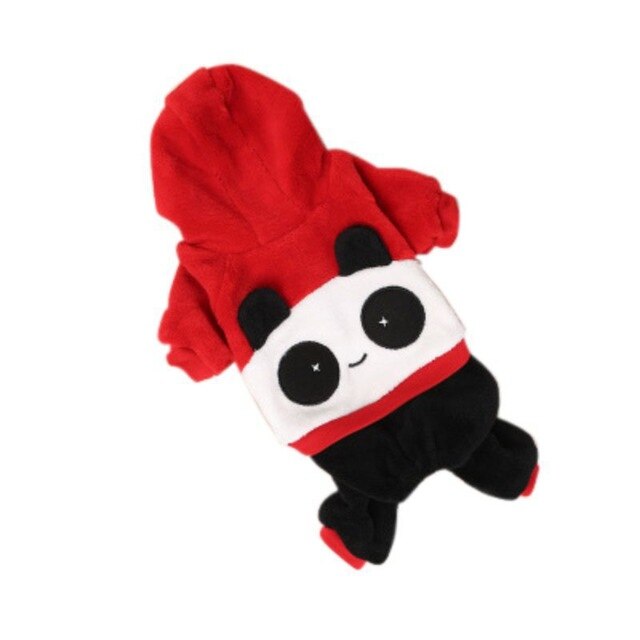 Pet Dog Panda Cosplay Costume Hooded 4-legged Clothes Red Warm Jacket Dog Button Coat For Cold Weather  Puppy Chihuahua Clothes